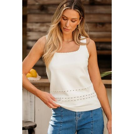 White U Neck Eyelet Accent Sweater Vest