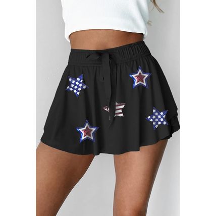 Black Sequined Flag Star Active Mini Skort