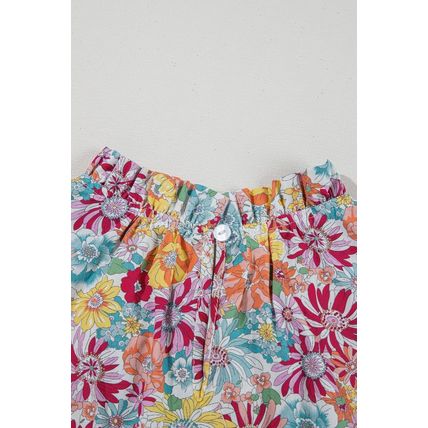Multicolour Floral Pleated Detail Flutter Sleeve Blouse