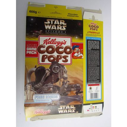 Kellogg`s CoCo Pops 1999 Star Wars Episode1 Pod Racer Game Cereal Box
