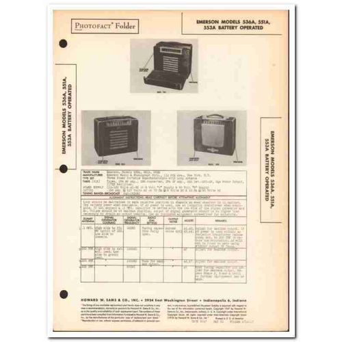 emerson model 536a 551a 553a portable am radio sams photofact manual