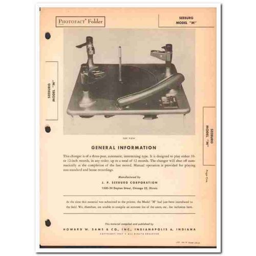 seeburg model m record changer phono phonograph sams photofact manual