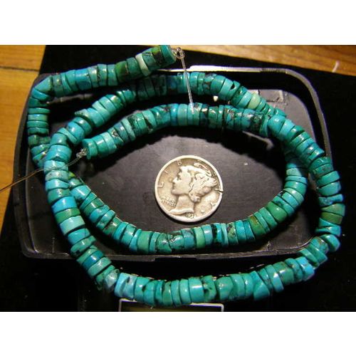 TURQUOISE BLUE/GREEN 5-6mm HEISHI BEADS ABOUT 15.5 in. STRAND 108.0 cts. #6A-510