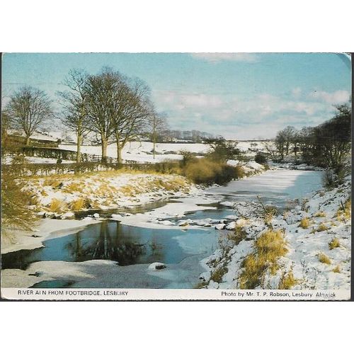 Lesbury, Northumberland - River Aln from Footbridge - local postcard c.1980s