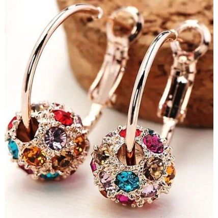 Crystal Ball Earrings Exquisite Rhinestone Lucky Transfer Beads Hoop Ear Clips