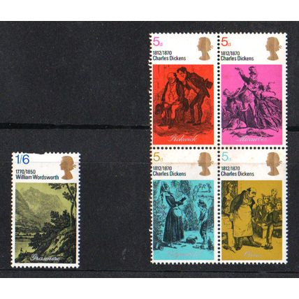 GB 1970 Dickens & Wordsworth set Mint SG 824 to 828
