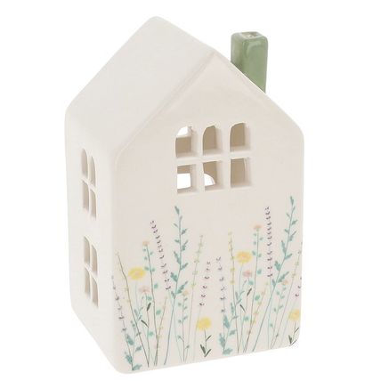 White Roof Tealight Holder with a Teal Coloured Chimney Meadow House