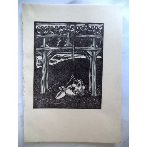 Vintage Woodcut Medieval Woman Tortured drowned monks Art Print Engraving 1950s