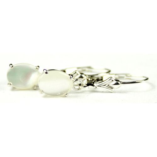 Mother of Pearl, 925 Sterling Silver Leverback Earrings, SE007