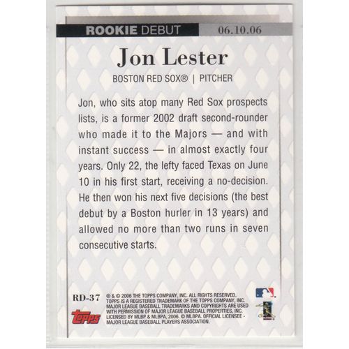 2006 Topps Updates & Highlights Rookie Debut RD37 Jon Lester- Red Sox