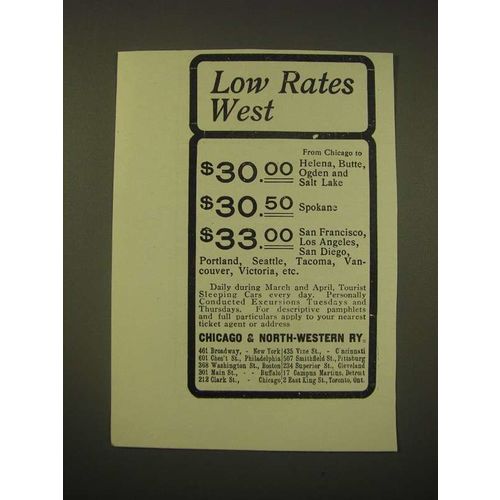 1902 Chicago & North-Western Railway Ad - Low Rates West