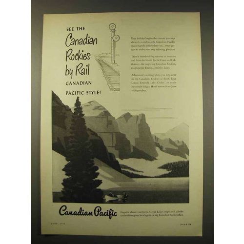 1949 Canadian Pacific Railroad Ad - See Rockies by Rail