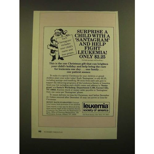 1988 Leukemia Society of America Ad - Surprise With a Santagram