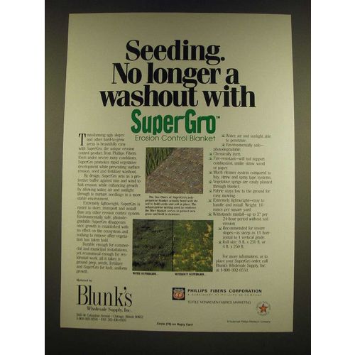1990 Phillips Fibers Corporation SuperGro Erosion Control Blanket Ad - Seeding.