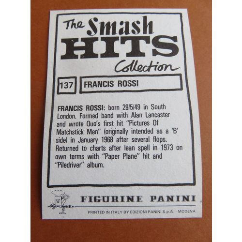 Smash Hits 1984 Panini Sticker No 137 Francis Rossi
