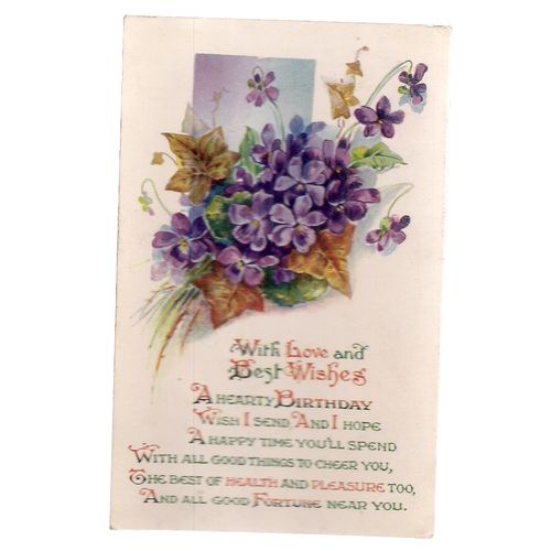 A HEARTY BIRTHDAY .used vintage postcard by Wildt & Kray LOVE & BEST WISHES =