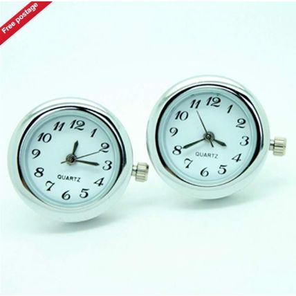 2P Accurate Watch Cufflinks Movement Silver Cuff Link Wedding Gift With Battery