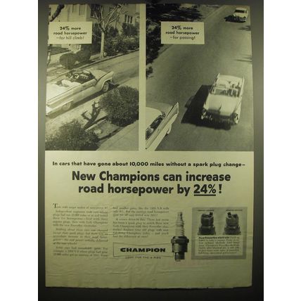 1956 Champion Spark Plugs Ad - New Champions can increase road horsepower