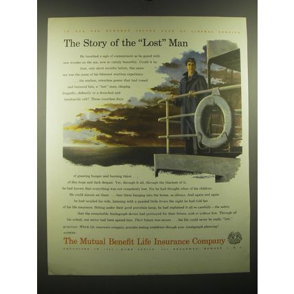 1946 The Mutual Benefit life Insurance Company Ad - The story of the lost man