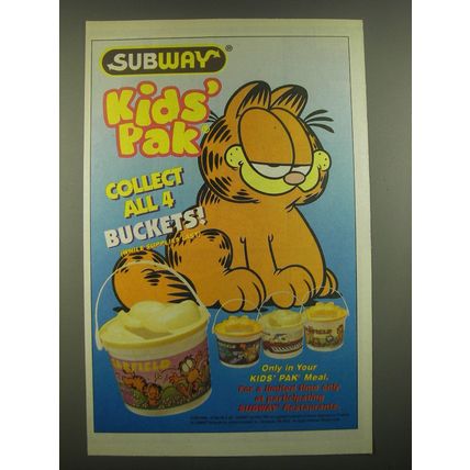 1996 Subway Kids' Pak Meal Ad - Garfield - Subway Kids' Pak Collect all 4