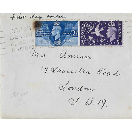GB 1946 Industry FDC Lynton Devon pm contains letter