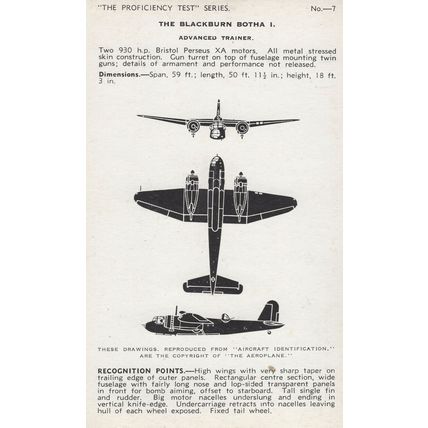 The Blackburn Botha 1 Valentines Aircraft Recognition Postcard