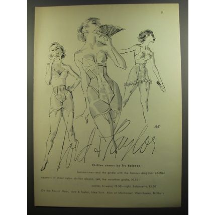 1952 Lord & Taylor Tru Balance Girdles Ad - Chiffon Sheers by Tru Balance