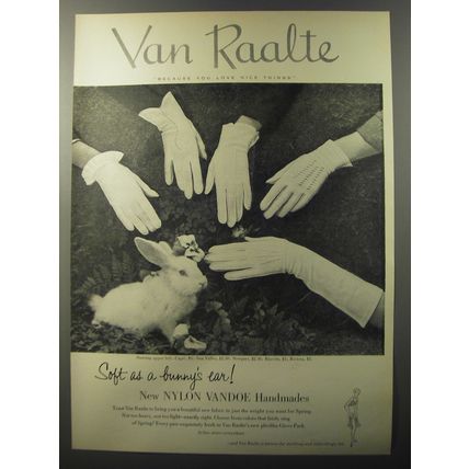 1953 Van Raalte Gloves Ad - Soft as a bunny's ear
