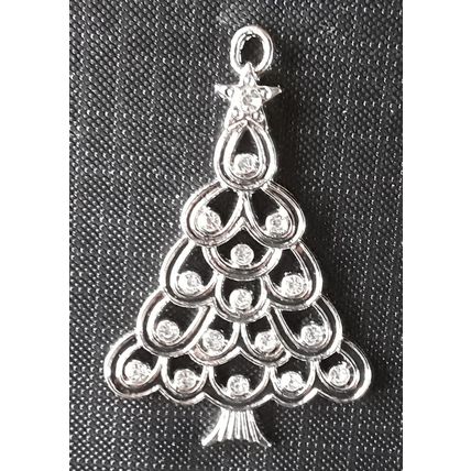 Silver plated and rhinestone Christmas tree pendant x 3