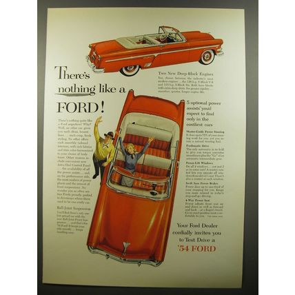 1954 Ford Convertible Car Ad - There's nothing like a Ford