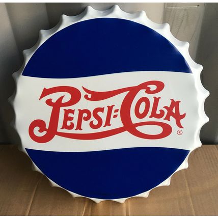 PEPSI COLA 13'' Metal Bottle Cap Sign retro vintage round wall red white classic