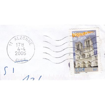 Alzonne postmark France 2005 on Notre Dame 0.50e VGC