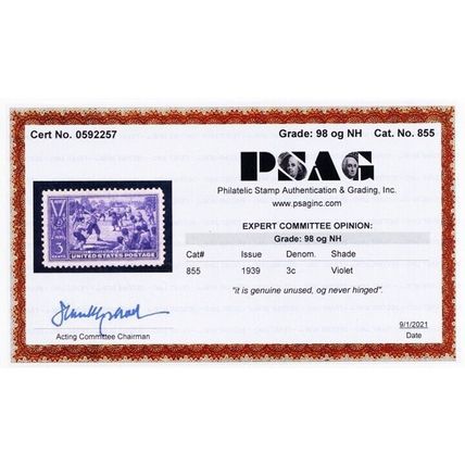 855, Mint Superb NH 3¢ With PSAG Graded 98 Certificate * Stuart Katz