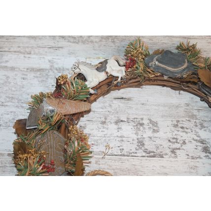 Vtg 1950s Country Western Christmas Wreath Cowboy Christmas Decor Rare