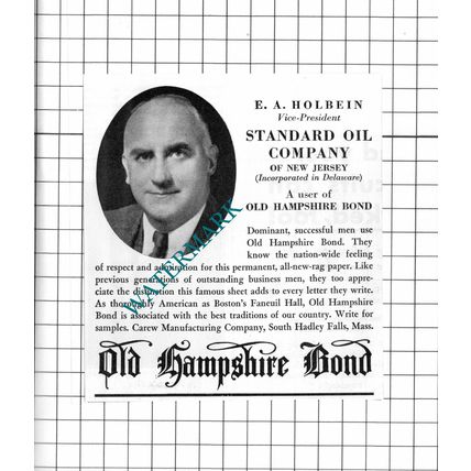 E A Holbein Standard Oil Company New Jersey USA Old Hampshire Bond - 1937 Advert