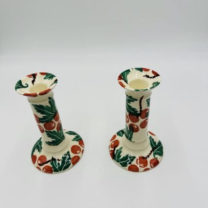Moorland Candle Holders Staffordshire England Hand Painted Ceramic 6in Antique
