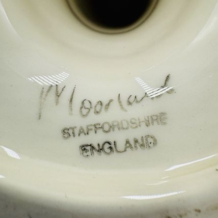 Moorland Candle Holders Staffordshire England Hand Painted Ceramic 6in Antique