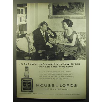 1959 House of Lords Scotch Ad - Favorite with Both Sides of the House