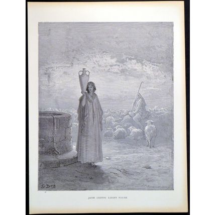 JACOB KEEPING LABAN’S FLOCKS 1885 Gustave Doré - Pannemaker ANTIQUE ENGRAVING