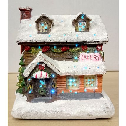 Miniature Snow Covered Light Colour Changing LED Christmas House Bakery Xmas