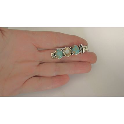 Small turquoise blue stone and crystal metal alligator hair clip medium thin