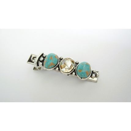 Small turquoise blue stone and crystal metal alligator hair clip medium thin