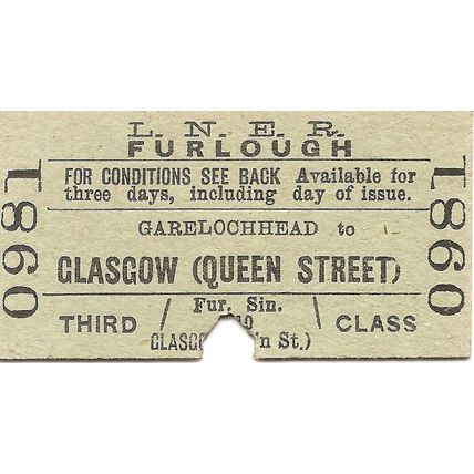 L.N.E.R. Edmondson Ticket - Garelochhead to Glasgow Queen Street