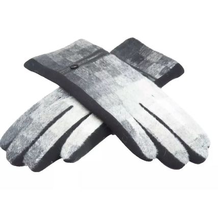 Ladies Gloves Black & Grey with Square Pattern 26.5 CM Clothing Accessory Warm