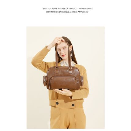 Genuine Leather Women Tote Bag Top-handle Shoulder Bag Brown