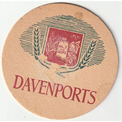 BEER MAT - DAVENPORTS BREWERY - MALT AND HOPS - (Cat No 009) - (1957)