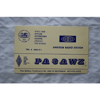 1989 QSL Card PA3AWZ Amateur Radio Station, Netherlands