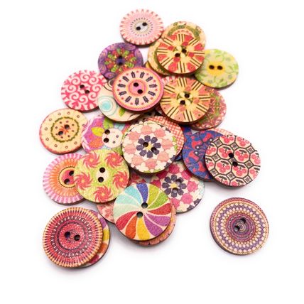 20mm Round Shabby Chic Vintage Buttons 2 Hole Mixed Pattern Wooden Sewing