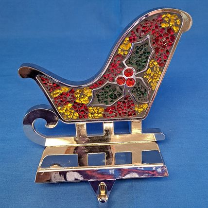 Metal SANTA SLEIGH Christmas STOCKING HANGER Mantel Holder Hook Holiday