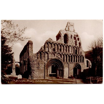 REAL PHOTO POSTCARD OF St. BOTOLPH'S PRIORY COLCHESTER ESSEX POSTED 1924 (4219)